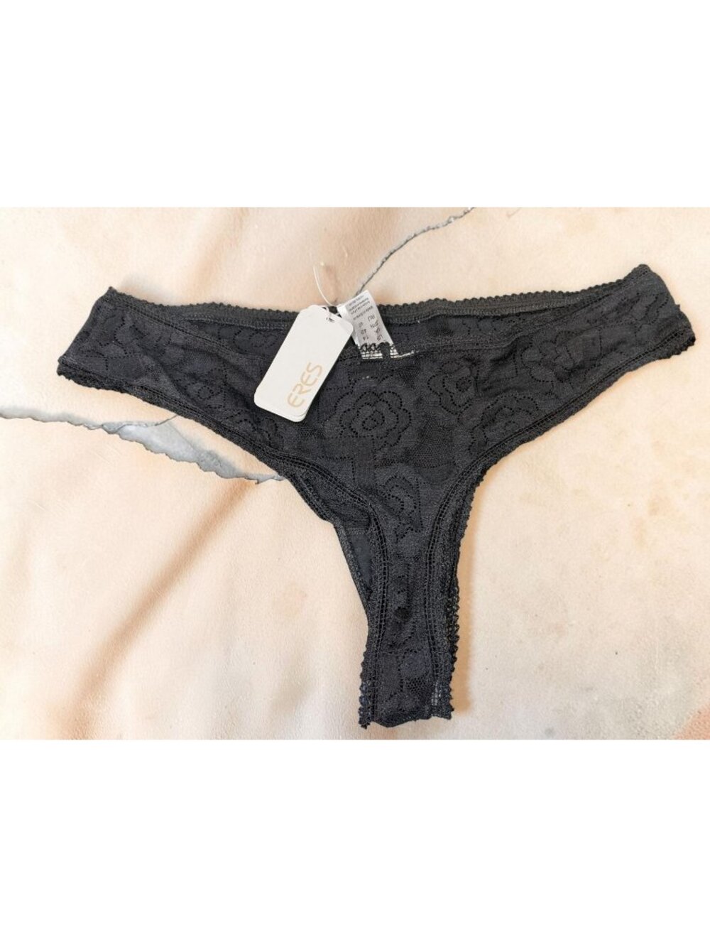 Eres Brume Maqu Black Lace Thong Size FR:42 US: 10 New With Tags!